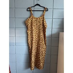 Vintage Women's Plus Size Brown Giraffe Animal Print Maxi Slip Dress size 2X